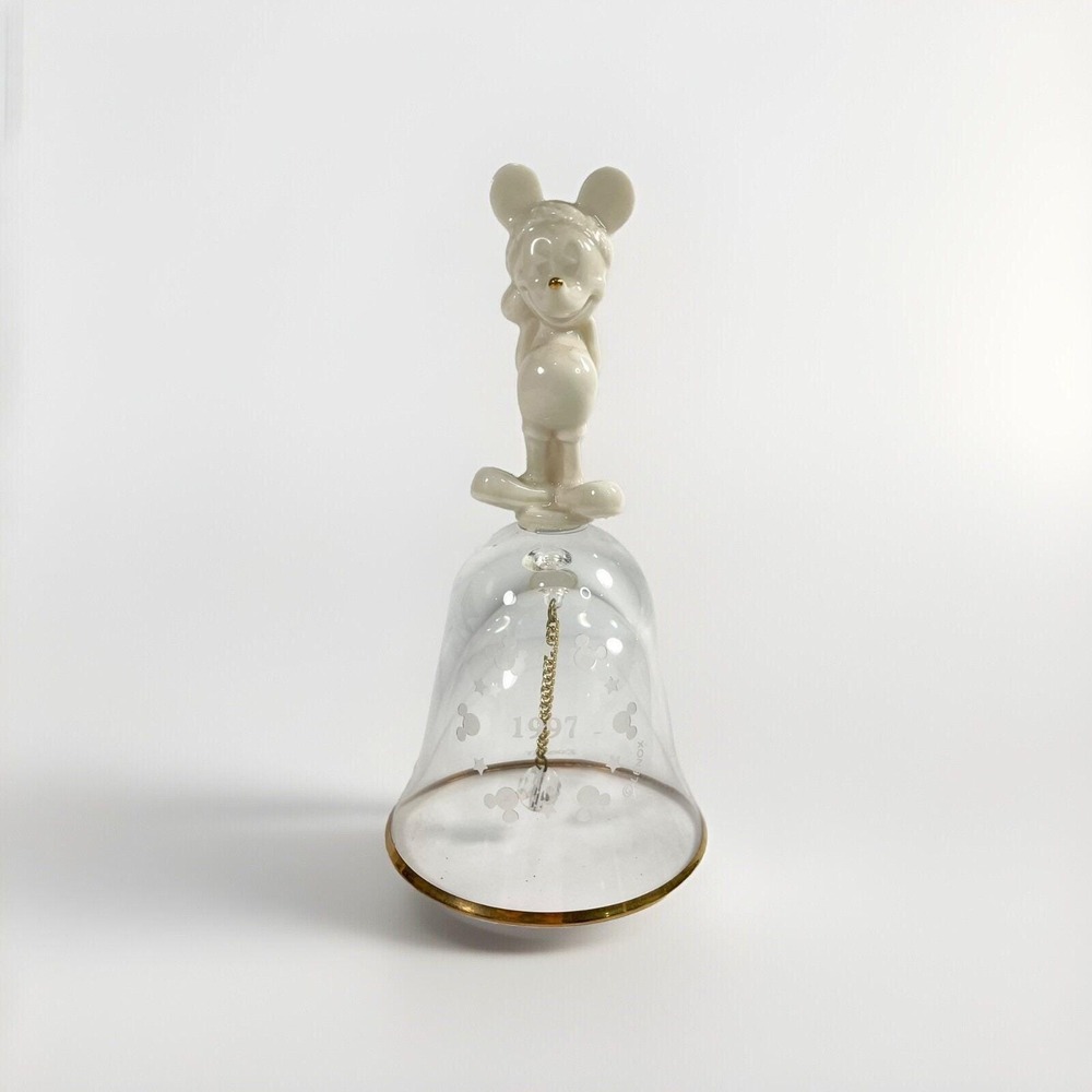 Disney Lenox 1997 Mickey Mouse Clear Etched Bell Stocking Cap Hat with Gift